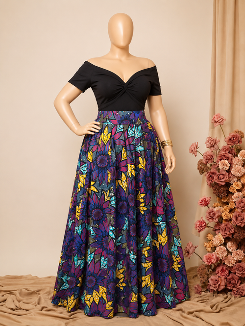 Jupe Loréna - Imprimé Asmara - Longueur maxi - Taille 56/58